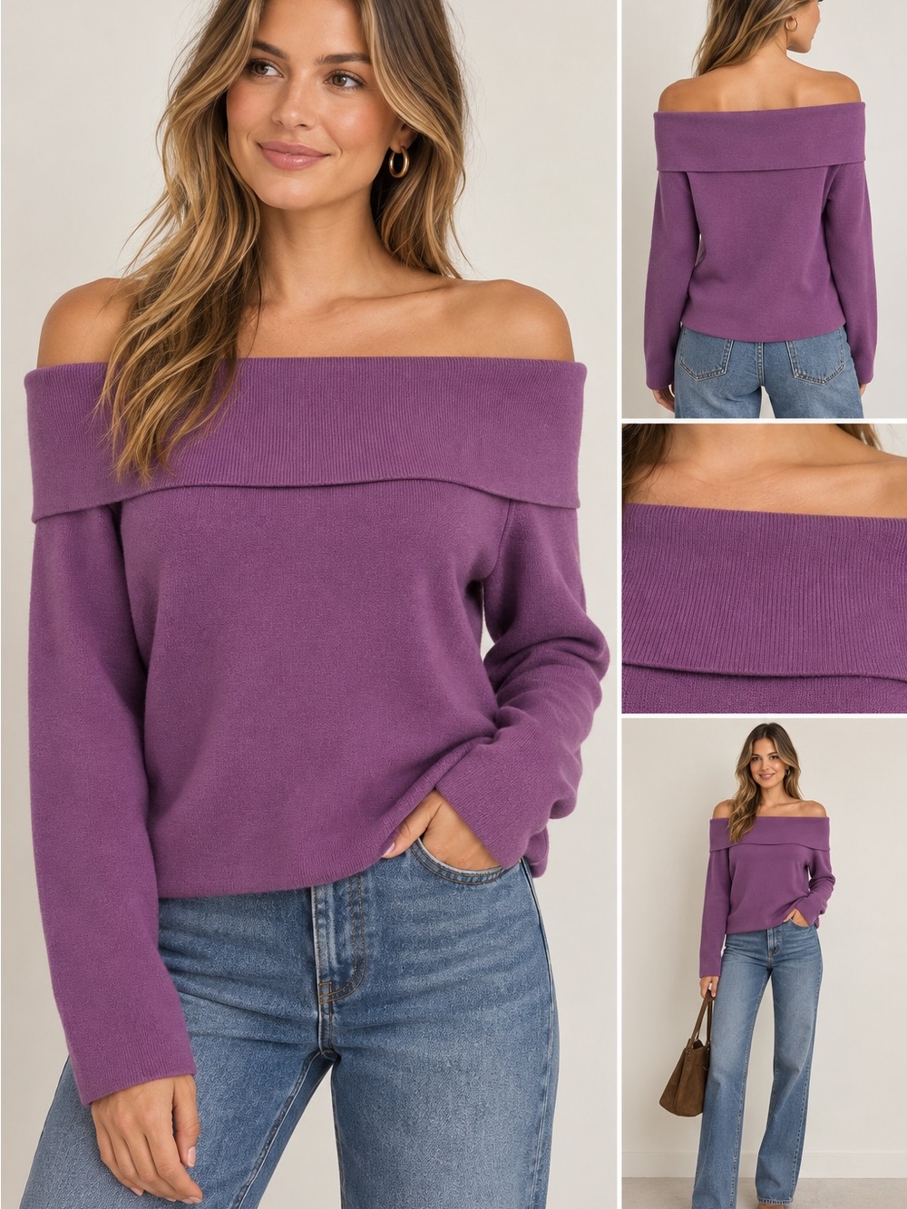 Ann Taylor Off-Shoulder Purple Women’s Sweater
